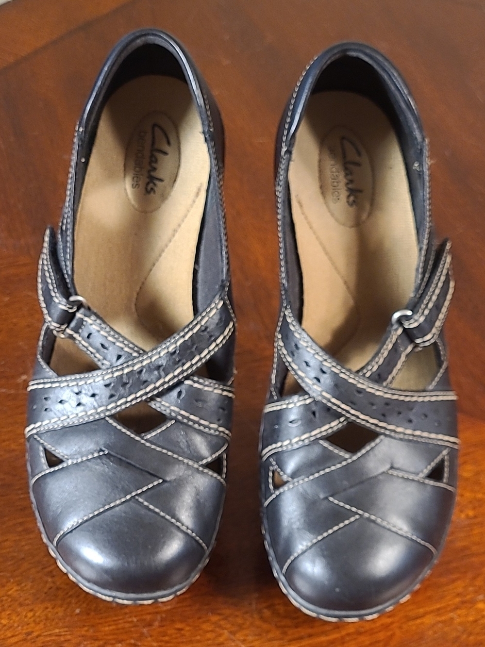 Clarks Ashland Spin Q Women’s Black Leather Mary Jane Flats Loafers Size 9